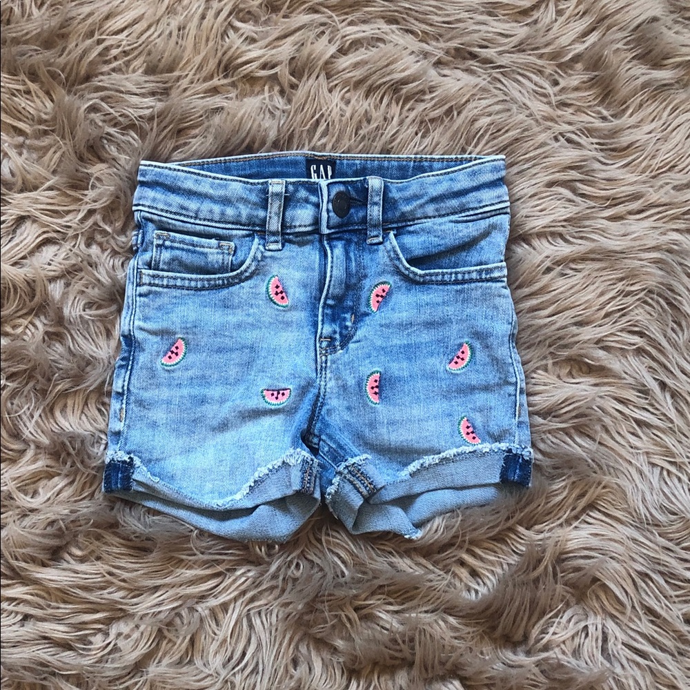 GAP Kids Blue Denim Shorts with Pink Watermelon Patches